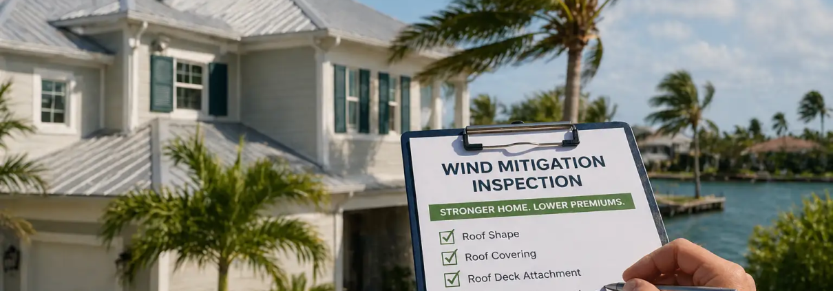 Licensed home inspector examining roof connections on a South Florida residential home
