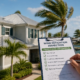 Licensed home inspector examining roof connections on a South Florida residential home